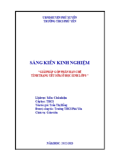 Sáng kiến kinh nghiệm Giải pháp góp phần hạn chế tình trạng yêu sớm ở học sinh Lớp 8