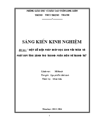 Sáng kiến kinh nghiệm Giúp học sinh yêu thích và phát huy tính sáng tạo trong phân môn Vẽ trang trí