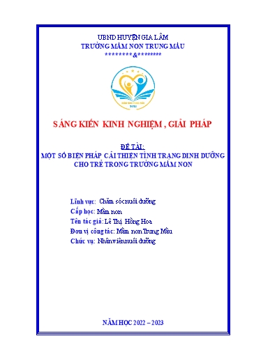 Sáng kiến kinh nghiệm Một số biện pháp cải thiện tình trạng dinh dưỡng cho trẻ trong Trường Mầm Non
