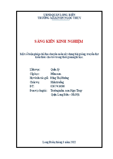 Sáng kiến kinh nghiệm Một số biện pháp chỉ đạo chuyên môn xây dựng bài giảng, truyền đạt kiến thức cho trẻ trong thời gian nghỉ học
