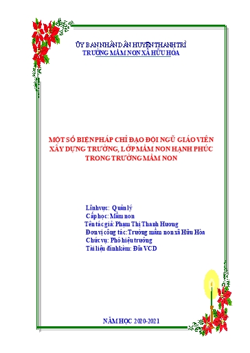 Sáng kiến kinh nghiệm Một số biện pháp chỉ đạo đội ngũ giáo viên xây dựng trường, lớp mầm non hạnh phúc trong trường Mầm non