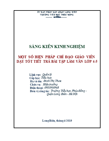 Sáng kiến kinh nghiệm Một số biện pháp chỉ đạo giáo viên dạy tốt tiết trả bài tập làm văn Lớp 4-5