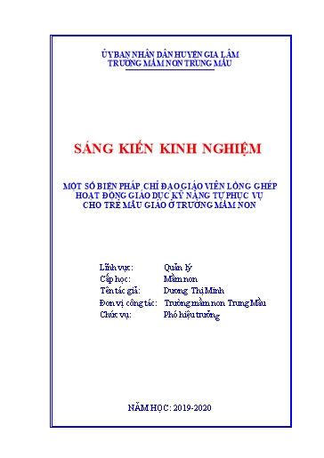Sáng kiến kinh nghiệm Một số biện pháp chỉ đạo giáo viên lồng ghép hoạt động giáo dục kỹ năng tự phục vụ cho trẻ Mẫu giáo ở trường Mầm non