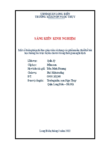 Sáng kiến kinh nghiệm Một số biện pháp chỉ đạo giáo viên sử dụng các phần mềm thiết kế bài học tương tác trực tuyến cho trẻ trong thời gian nghỉ dịch