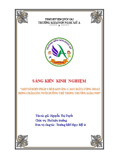 Sáng kiến kinh nghiệm Một số biện pháp chỉ đạo nâng cao chất lượng hoạt động chăm sóc nuôi dưỡng trẻ trong trường Mầm non