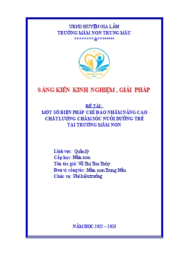 Sáng kiến kinh nghiệm Một số biện pháp chỉ đạo nhằm nâng cao chất lượng chăm sóc, nuôi dưỡng trẻ tại Trường Mầm Non