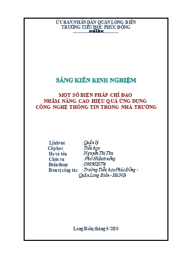 Sáng kiến kinh nghiệm Một số biện pháp chỉ đạo nhằm nâng cao hiệu quả ứng dụng công nghệ thông tin trong nhà trường