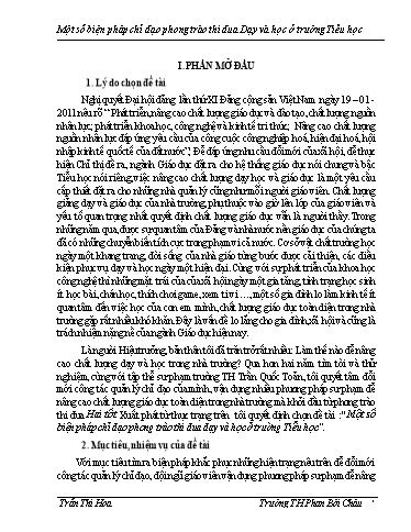Sáng kiến kinh nghiệm Một số biện pháp chỉ đạo phong trào thi đua dạy và học ở trường Tiểu học