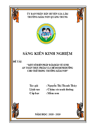 Sáng kiến kinh nghiệm Một số biện pháp đảm bảo vệ sinh an toàn thực phẩm và chế độ dinh dưỡng cho trẻ trong trường Mầm Non