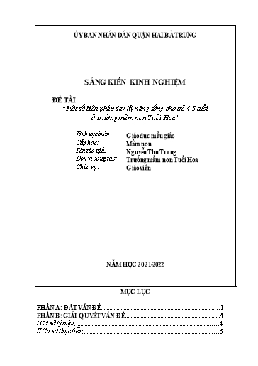 Sáng kiến kinh nghiệm Một số biện pháp dạy kỹ năng sống cho trẻ 4-5 tuổi ở Trường Mầm non Tuổi Hoa