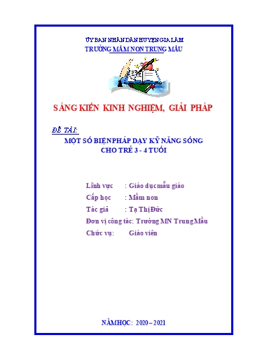 Sáng kiến kinh nghiệm Một số biện pháp dạy kỹ năng sống cho trẻ 3 - 4 tuổi