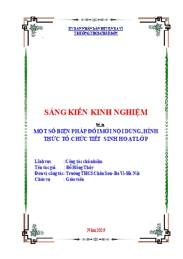 Sáng kiến kinh nghiệm Một số biện pháp đổi mới nội dung, hình thức tổ chức tiết sinh hoạt lớp