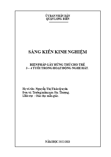 Sáng kiến kinh nghiệm Một số biện pháp gây hứng thú cho trẻ 3 – 4 tuổi trong hoạt động nghe hát