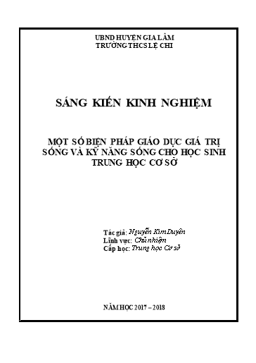 Sáng kiến kinh nghiệm Một số biện pháp giáo dục giá trị sống và kỹ năng sống cho học sinh Trung học cơ sở