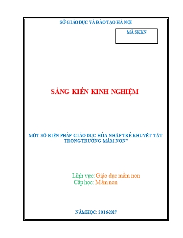 Sáng kiến kinh nghiệm Một số biện pháp giáo dục hòa nhập trẻ khuyết tật trong trường Mầm Non