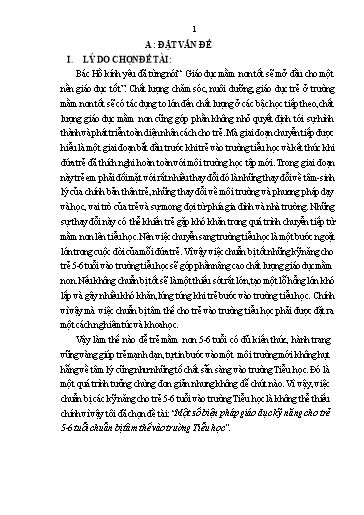 Sáng kiến kinh nghiệm Một số biện pháp giáo dục kỹ năng cho trẻ 5-6 tuổi chuẩn bị tâm thế vào trường Tiểu học