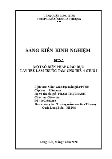 Sáng kiến kinh nghiệm Một số biện pháp giáo dục lấy trẻ làm trung tâm cho trẻ 4-5 tuổi