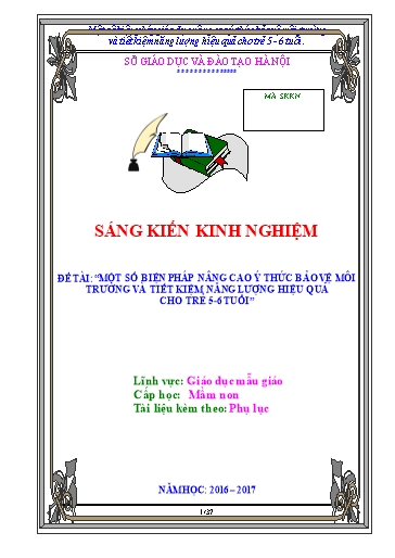 Sáng kiến kinh nghiệm Một số biện pháp giáo dục nâng cao ý thức bảo vệ môi trường và tiết kiệm năng lượng hiệu quả cho trẻ 5-6 tuổi