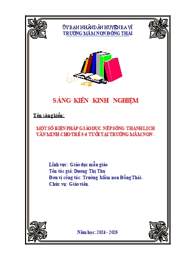 Sáng kiến kinh nghiệm Một số biện pháp giáo dục nếp sống thanh lịch, văn minh cho trẻ 5-6 tuổi trong trường Mầm non Đồng Thái