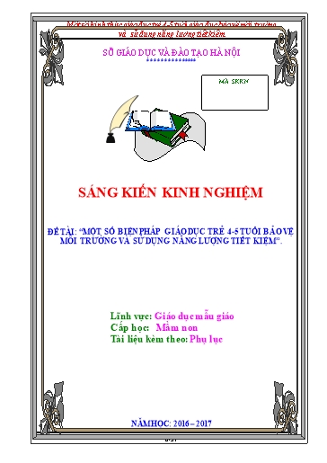 Sáng kiến kinh nghiệm Một số biện pháp giáo dục trẻ 4 -5 tuổi bảo vệ môi trường và sử dụng tiết kiệm năng lượng