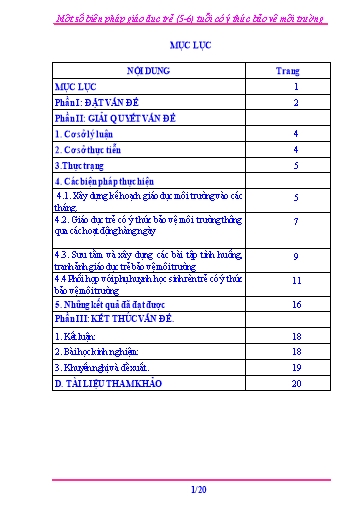 Sáng kiến kinh nghiệm Một số biện pháp giáo dục trẻ (5 - 6) tuổi có ý thức bảo vệ môi trường ở Trường Mầm Non