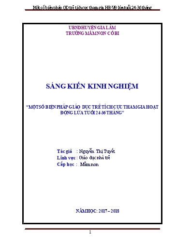 Sáng kiến kinh nghiệm Một số biện pháp giáo dục trẻ tích cực tham gia hoạt động vận động lứa tuổi 24-36 tháng