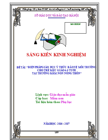 Sáng kiến kinh nghiệm Một số biện pháp giáo dục ý thức bảo vệ môi trường cho trẻ Mẫu giáo 4- 5 tuổi tại trường Mầm Non nông thôn