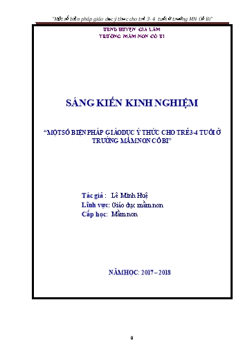 Sáng kiến kinh nghiệm Một số biện pháp giáo dục ý thức cho trẻ 3- 4 tuổi ở trường Mầm non Cổ Bi
