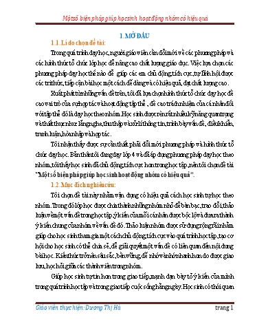 Sáng kiến kinh nghiệm Một số biện pháp giúp học sinh hoạt động nhóm có hiệu quả