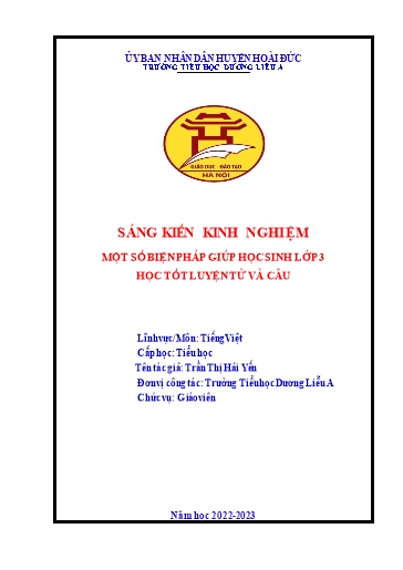Sáng kiến kinh nghiệm Một số biện pháp giúp học sinh Lớp 3 học tốt Luyện từ và câu