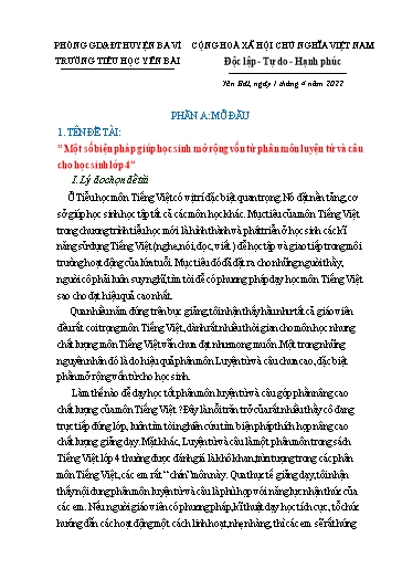Sáng kiến kinh nghiệm Một số biện pháp giúp học sinh mở rộng vốn từ phân môn Luyện từ và câu cho học sinh Lớp 4
