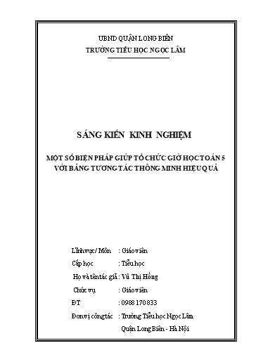 Sáng kiến kinh nghiệm Một số biện pháp giúp tổ chức giờ học Toán 5 với bảng tương tác thông minh hiệu quả