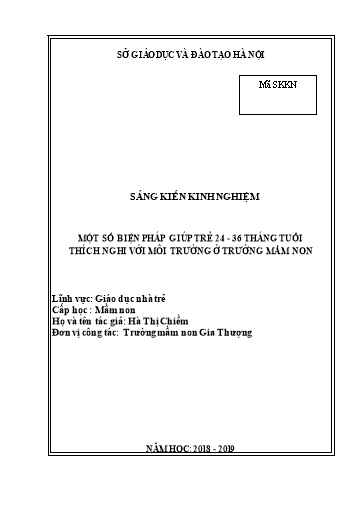 Sáng kiến kinh nghiệm Một số biện pháp giúp trẻ 24-36 tháng tuổi thích nghi với môi trường ở Trường Mầm non
