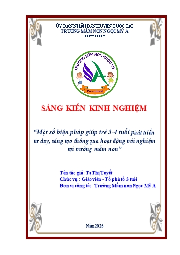Sáng kiến kinh nghiệm Một số biện pháp giúp trẻ 3-4 tuổi phát triển tư duy, sáng tạo thông qua hoạt động trải nghiệm tại trường Mầm non