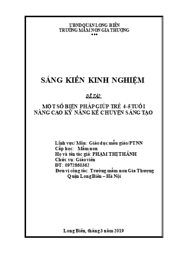 Sáng kiến kinh nghiệm Một số biện pháp giúp trẻ 4-5 tuổi nâng cao kỹ năng kể chuyện sáng tạo
