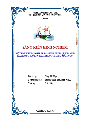 Sáng kiến kinh nghiệm Một số biện pháp giúp trẻ 4 - 5 tuổi tích cực tham gia hoạt động trải nghiệm trong trường Mầm non