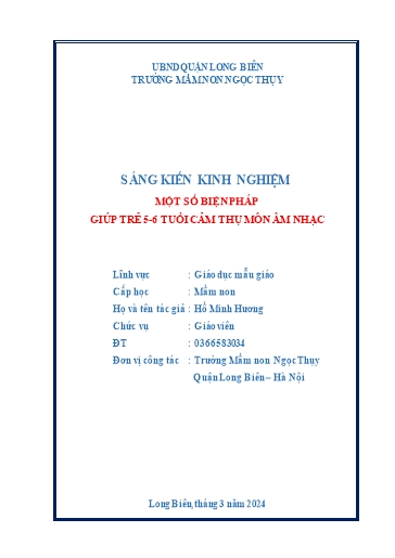 Sáng kiến kinh nghiệm Một số biện pháp giúp trẻ 5-6 tuổi cảm thụ âm nhạc tại Trường Mầm Non Ngọc Thuỵ