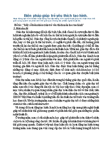 Sáng kiến kinh nghiệm Một số biện pháp giúp trẻ yêu thích môn học tạo hình
