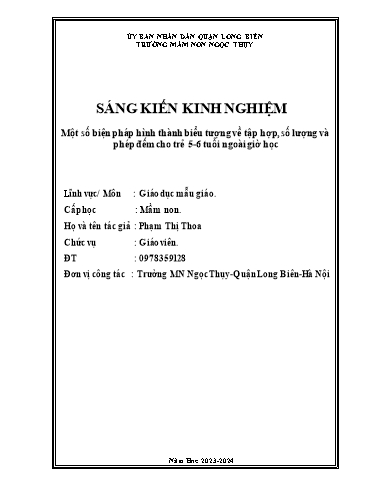 Sáng kiến kinh nghiệm Một số biện pháp hình thành biểu tượng về tập hợp, số lượng và phép đếm cho trẻ 5-6 tuổi ngoài giờ học