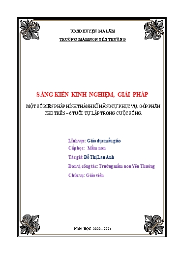 Sáng kiến kinh nghiệm Một số biện pháp hình thành kĩ năng tự phục vụ, góp phần cho trẻ 5 - 6 tuổi tự lập trong cuộc sống