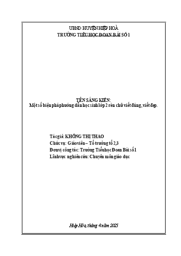 Sáng kiến kinh nghiệm Một số biện pháp hướng dẫn học sinh Lớp 2 rèn chữ viết đúng, viết đẹp