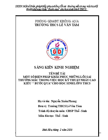 Sáng kiến kinh nghiệm Một số biện pháp khắc phục những lỗi sai thường mắc trong việc học kỹ thuật nhảy cao kiểu “Bước qua” cho học sinh Lớp 8 THCS