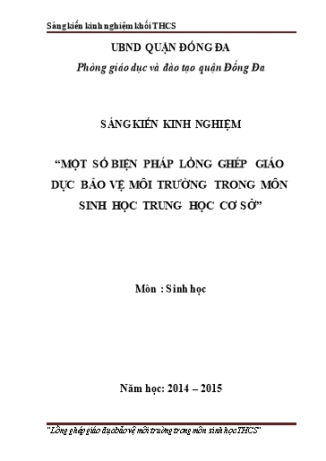 Sáng kiến kinh nghiệm Một số biện pháp lồng ghép giáo dục bảo vệ môi trường trong môn Sinh học Trung học cơ sở