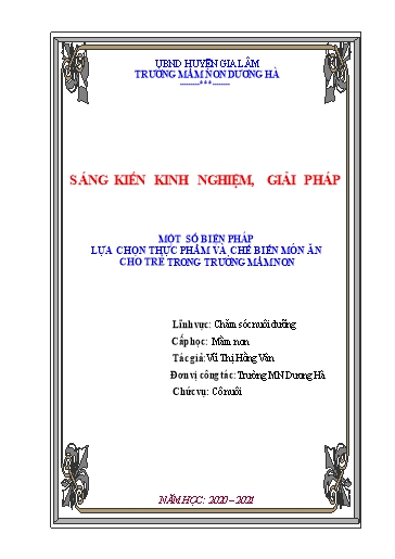 Sáng kiến kinh nghiệm Một số biện pháp lựa chọn thực phẩm và chế biến món ăn cho trẻ trong Trường Mầm non