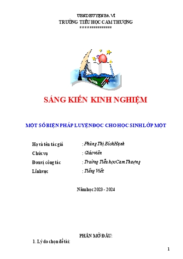 Sáng kiến kinh nghiệm Một số biện pháp luyện đọc cho học sinh Lớp 1