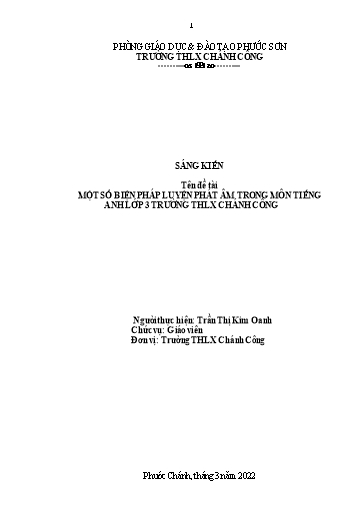 Sáng kiến kinh nghiệm Một số biện pháp luyện phát âm trong môn Tiếng Anh Lớp 3 trường THLX Chánh Công