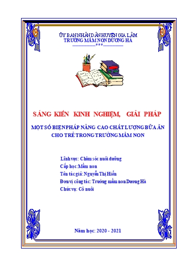 Sáng kiến kinh nghiệm Một số biện pháp nâng cao chất lượng bữa ăn cho trẻ trong trường Mầm Non