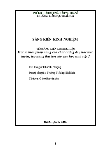 Sáng kiến kinh nghiệm Một số biện pháp nâng cao chất lượng dạy học trực tuyến, tạo hứng thú học tập cho học sinh Lớp 2
