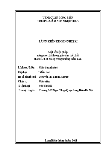 Sáng kiến kinh nghiệm Một số biện pháp nâng cao chất lượng giáo dục thể chất cho trẻ 24-36 tháng trong trường Mầm non