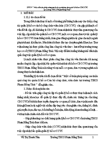 Sáng kiến kinh nghiệm Một số biện pháp nâng cao hiệu quả công tác quản lý hồ sơ Cán bộ công chức, viên chức tại trường THCS Phạm Hồng Thái